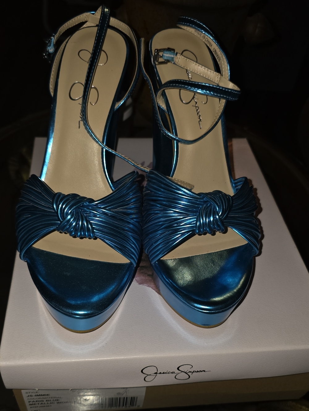 Jessica Simpson Metallic Teal Blue Knotted Platform Sandals